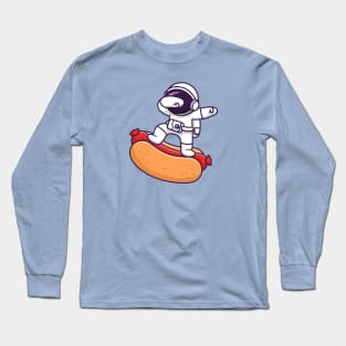 Cute Astronaut Dabbing On Hotdog Cartoon Long Sleeve T-Shirt